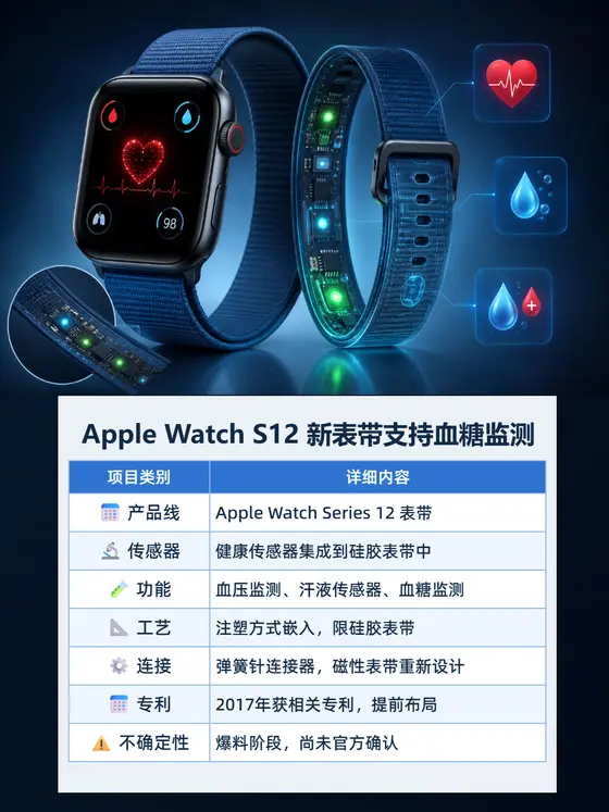 Apple Watch S12 新表带支持血糖监测