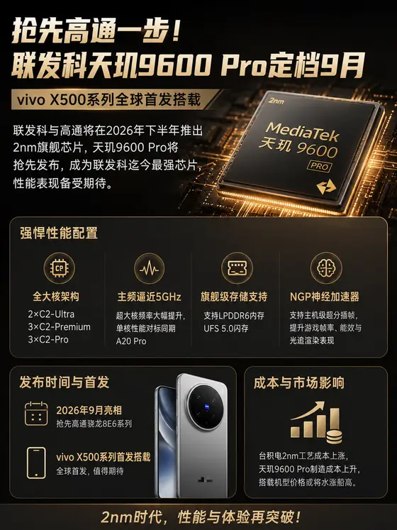 联发科 2nm 旗舰芯片天玑 9600 Pro 或在 9 月登场