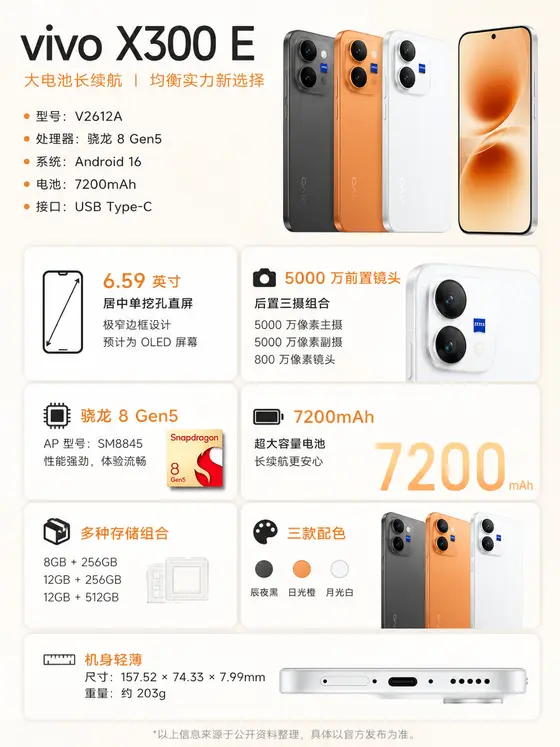 vivo X300 E 曝光：主打大电池+均衡配置