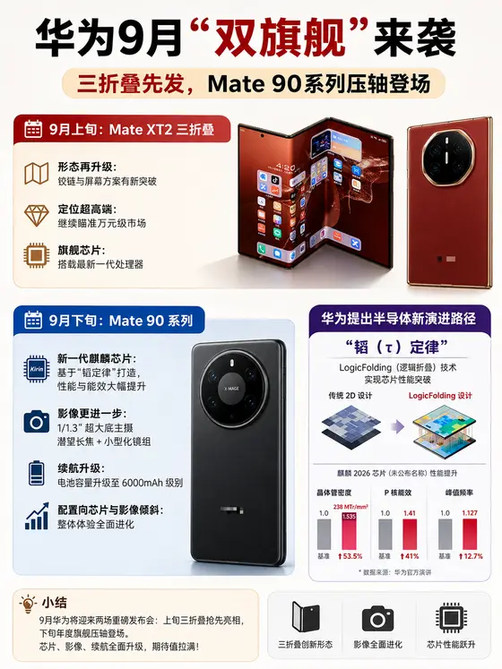 华为9月双旗舰节奏曝光：三折叠+Mate90系列