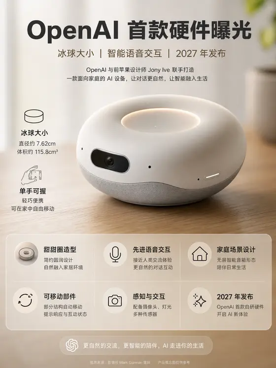 OpenAI 首款硬件曝光，甜甜圈造型的小音箱