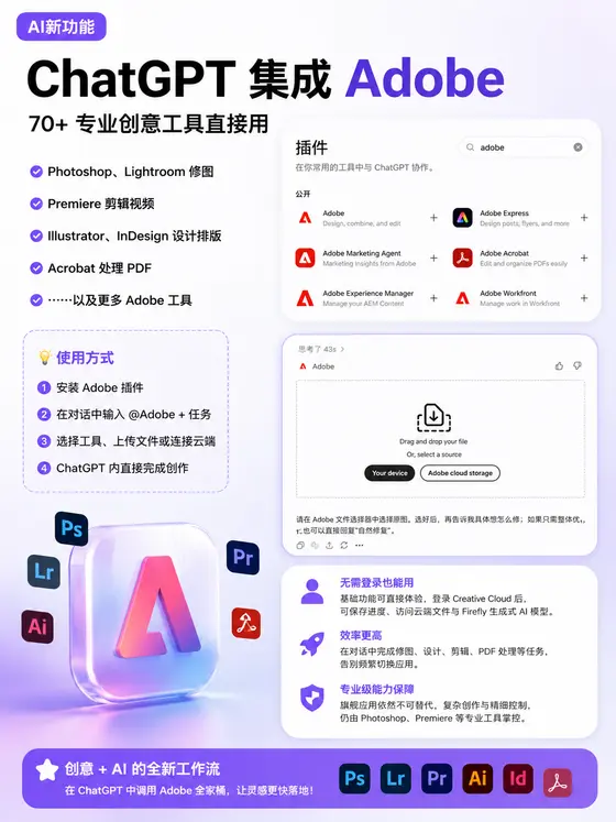 Adobe 和 ChatGPT 这次真的把“边聊边创作”做得更完整了！